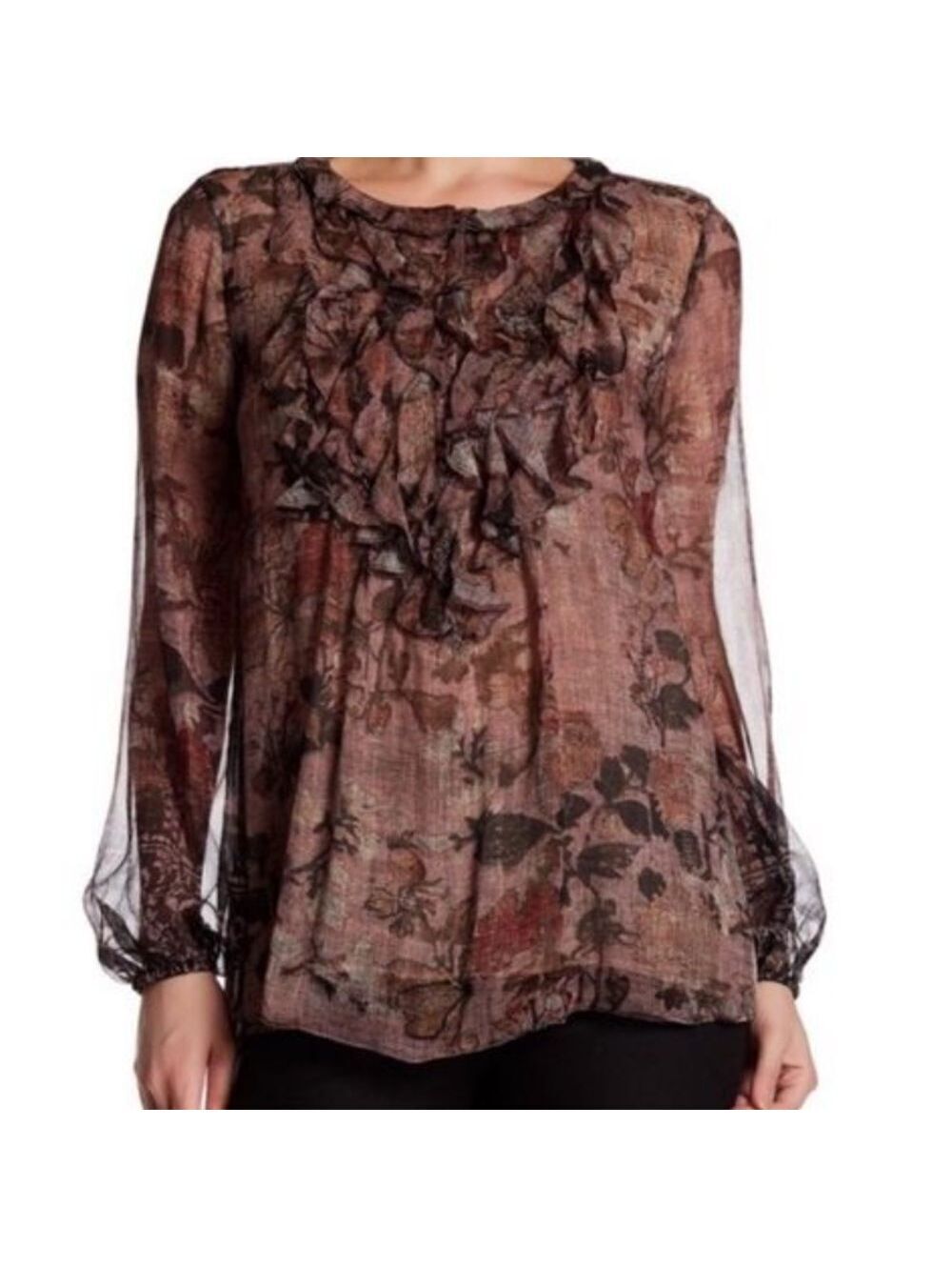 Kobi Halperin Silk Ashton Dark Romance Floral Ruffles Bib Popover Chiffon XS